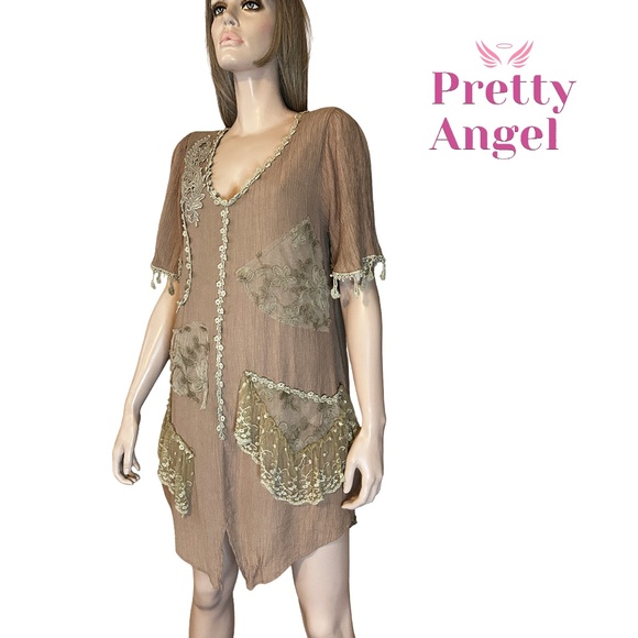 Pretty Angel Bohemian Dress Tunic Shift Lace Unique Grunge Floral Embroidery - Picture 1 of 15